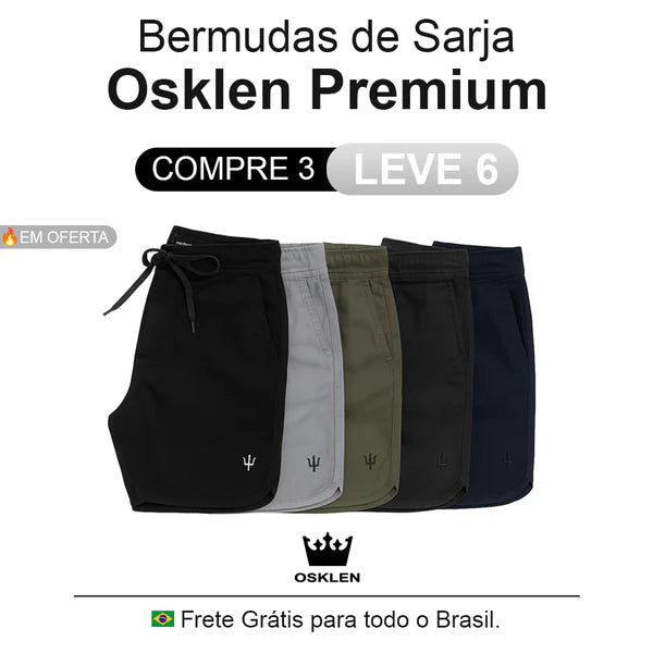 🔥 Leve o DOBRO! Kit 6 Bermudas de Sarja — Pague 3, Leve 6 (Só Hoje!)