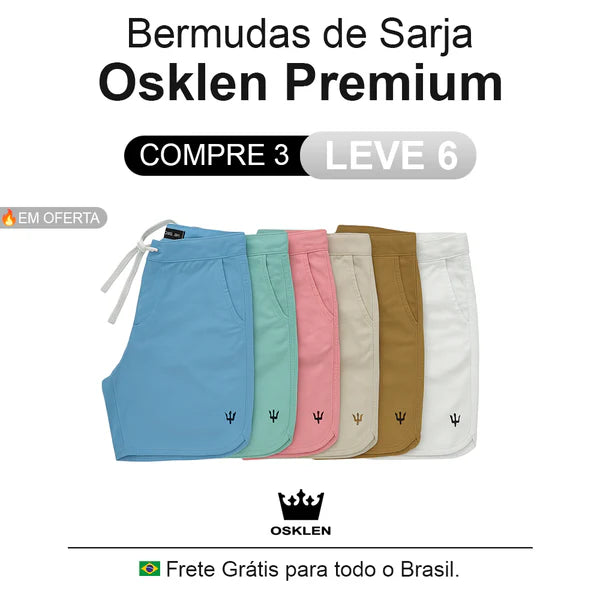 🔥 Leve o DOBRO! Kit 6 Bermudas de Sarja — Pague 3, Leve 6 (Só Hoje!)