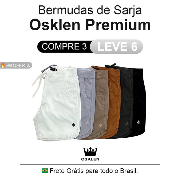 🔥 Leve o DOBRO! Kit 6 Bermudas de Sarja — Pague 3, Leve 6 (Só Hoje!)